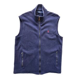 Polo Ralph Lauren Men's 100% Cotton Full Zip Vest Navy Knit Red Pony Logo Size L